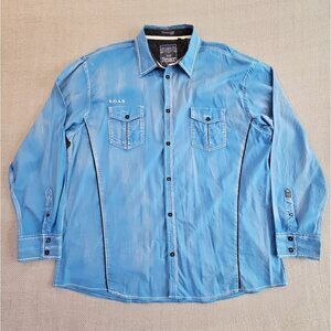Roar Signature Edition Shirt Men's 3XL Blue Long Sleeve Button Up Embroidery EUC